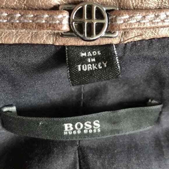 Hugo Boss Lined 2 Button Lamb Leather Blazer Jacket w Pickstitching Brown Sz 8 - Picture 14 of 16